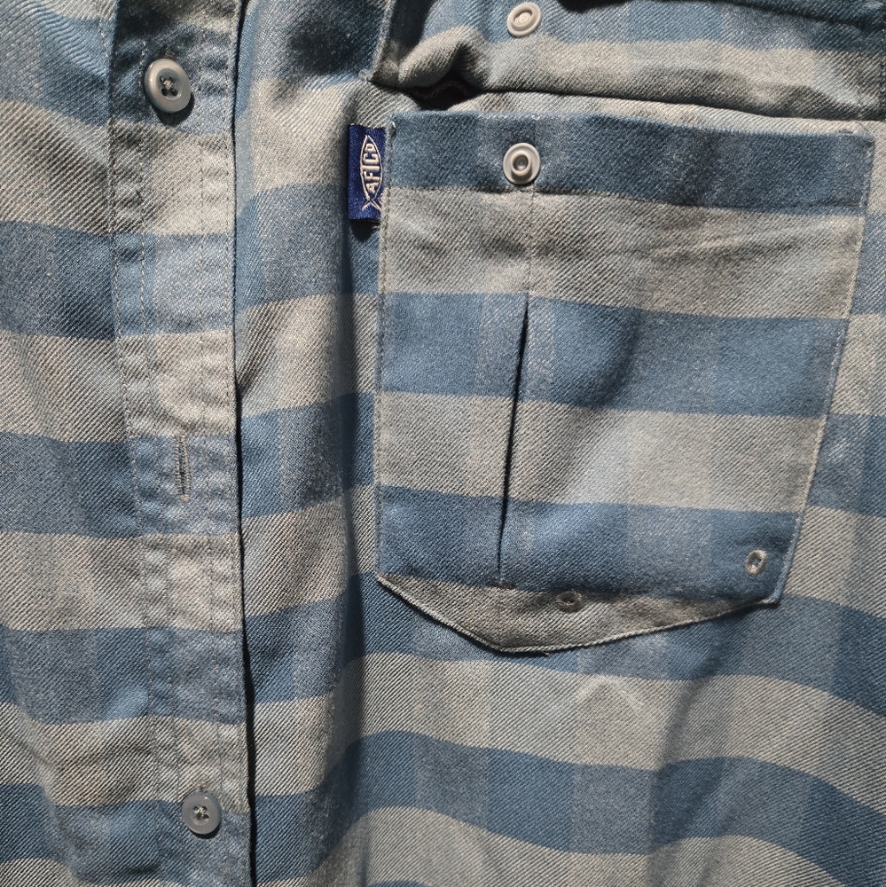 AFTCO Blue Plaid Men's Casual Shirt - Picture 3 of 5